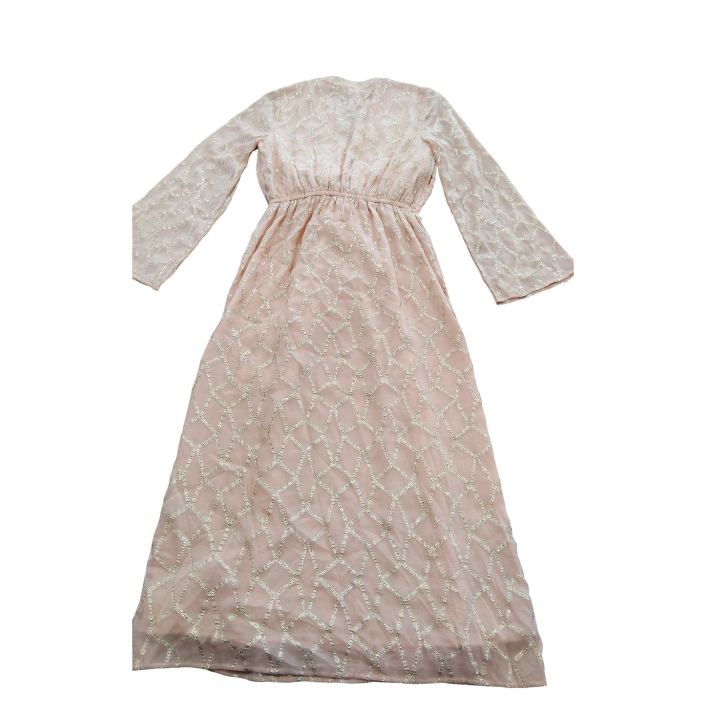 River Island Long Sleeve Dress UK8 Women's Pink Embellished V Neck Party Gown