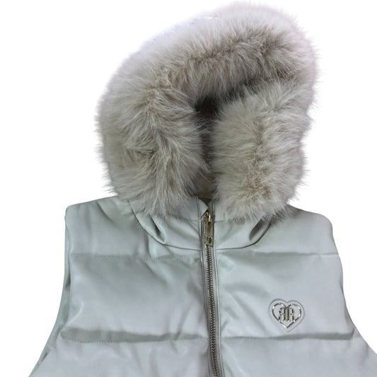 River Island Girls Faux Fur Hooded Padded Gilet UK7-8 Years Kids Cream