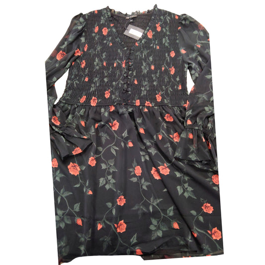 River Island Women's Black Floral Print Long Sleeve Dress Size S Elegant Style