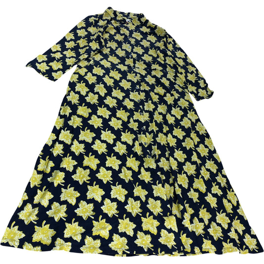 UK14 Women's Floral Print Midi Dress Yellow Floral Pattern