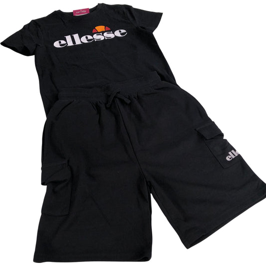 Ellesse Kids Outfit Set T-Shirt Shorts Size 8-9 Years Black Cargo Style