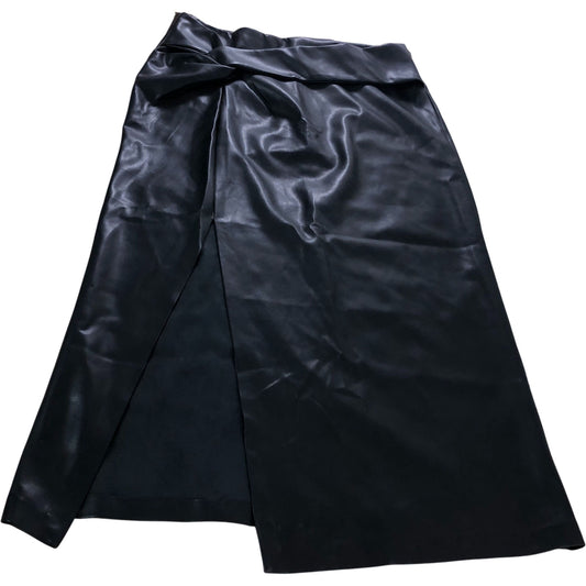 River Island Black Faux Leather Midi Skirt UK18 Women's Wrap