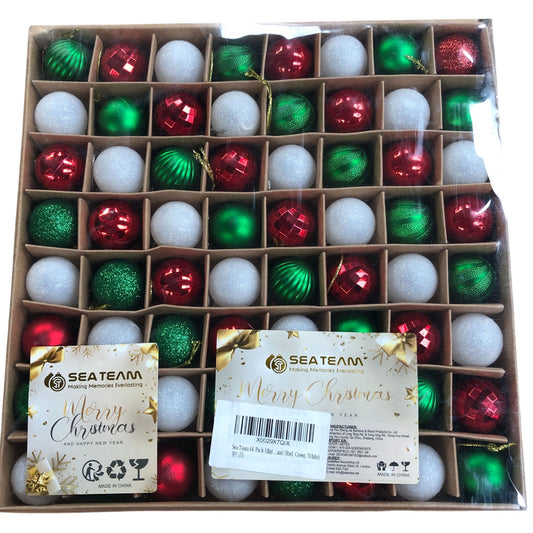 Sea Team 64-Pack Shatterproof Christmas Baubles 30mm Red, Green, White