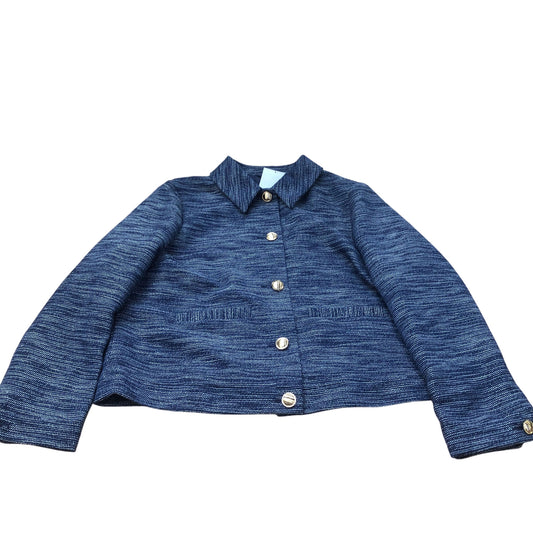 Stylish Jacket Women's Blue Textured Design With Buttons UK18