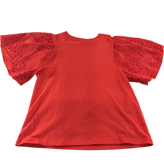 River Island XS Women's Red Top With Broderie Anglaise Puff Sleeves