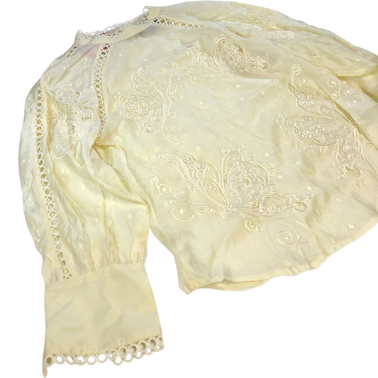 River Island Embroidered Butterfly Blouse Yellow Women's Long Sleeve Size Small
