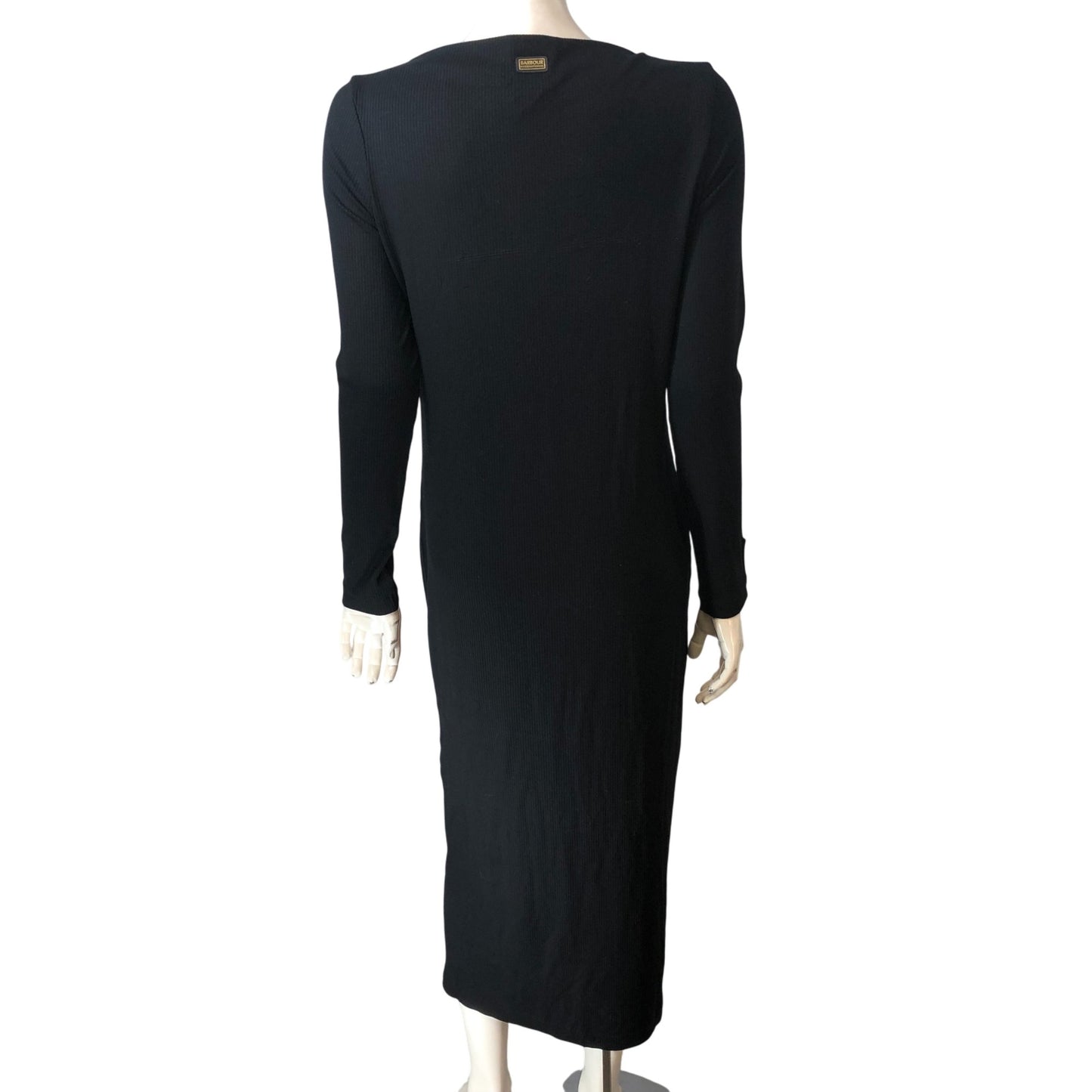 Barbour Olivios Midi Dress Size 10 Women's Black Long Sleeve Ribbed Style