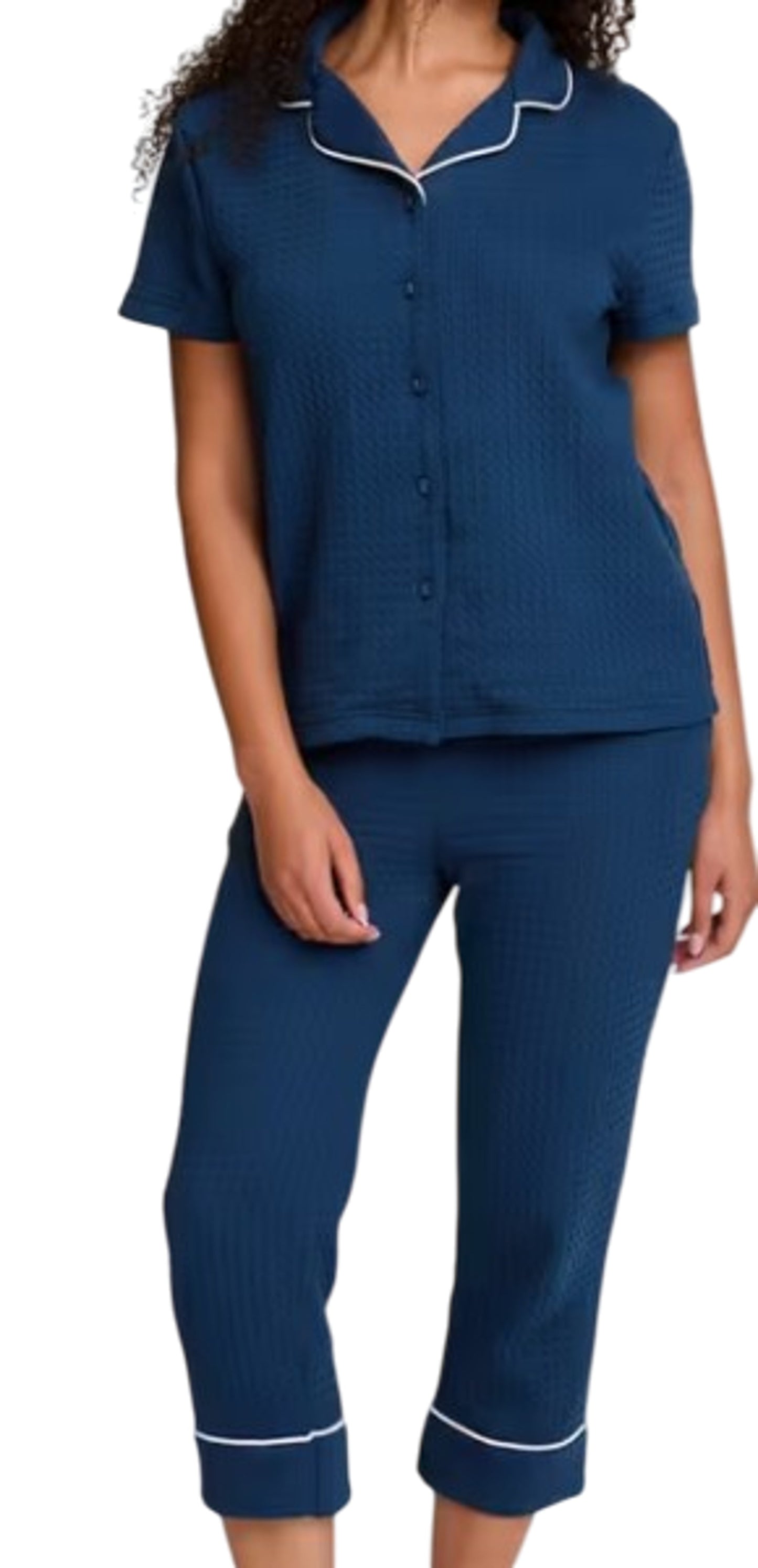 Pretty You London Waffle Pyjama Set UK16-18 Women's Short Sleeves Navy