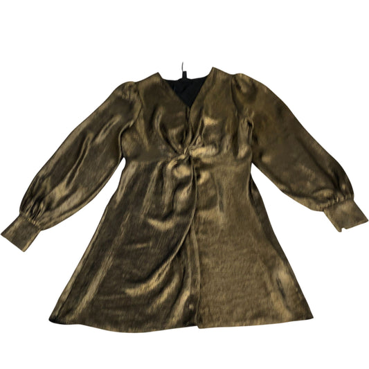 River Island Women's Metallic Gold Wrap Front Long Sleeve Dress