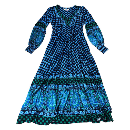 Boden Daphne Jersey Maxi Dress Women's Floral Long Sleeve Blue Green Size 6