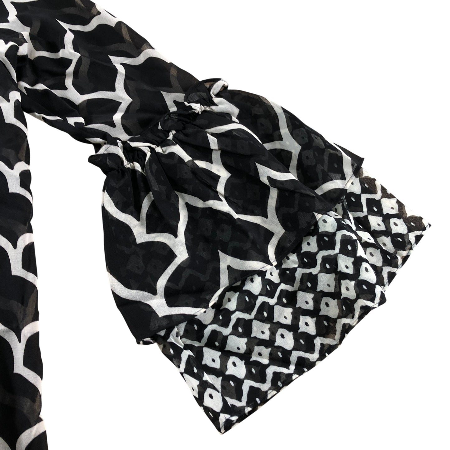 Branded Black Printed Sheer Tie Blouse - Size 6