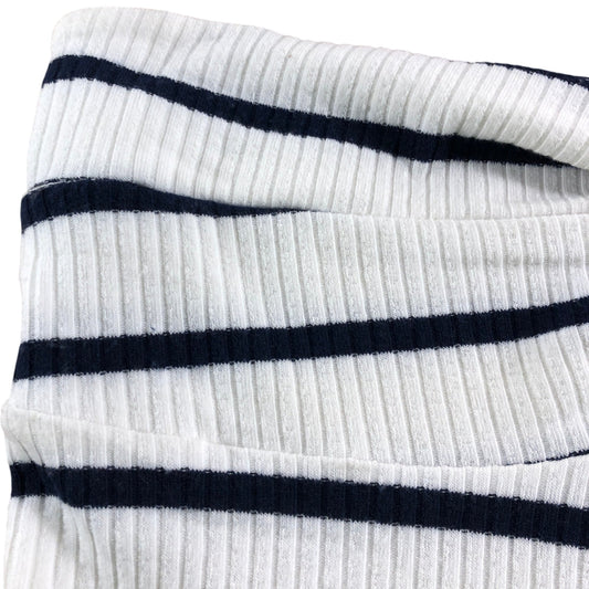 River Island UK16 Women's Striped Knotted Strapless Ribbed Top White Navy