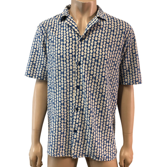 BRAND Casual Shirt Size M Men's Short Sleeve Blue Patterned New with Tags