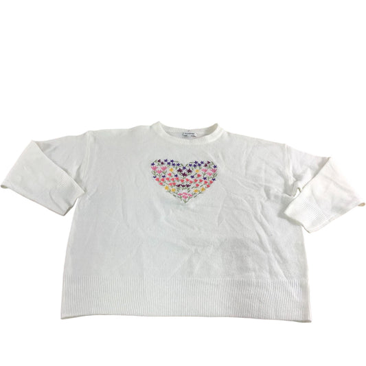 Women's Jumper Size 18 White Floral Heart Embroidered