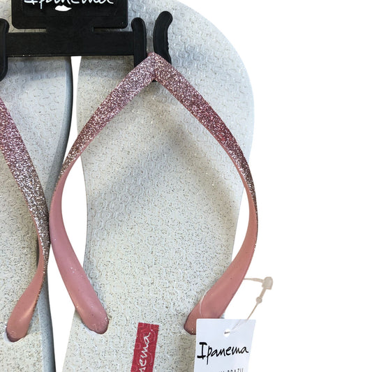 Ipanema Power Glitter Flip Flop Sandals White Glitter Pink Size 6