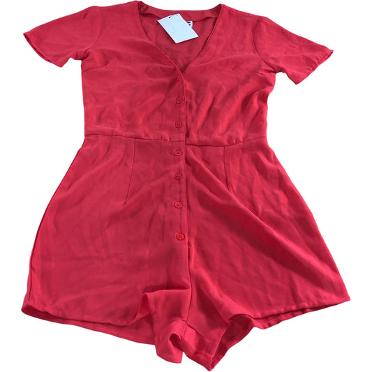 Dancing Leopard Red Button Up Playsuit Size 6 Women's Short Sleeve