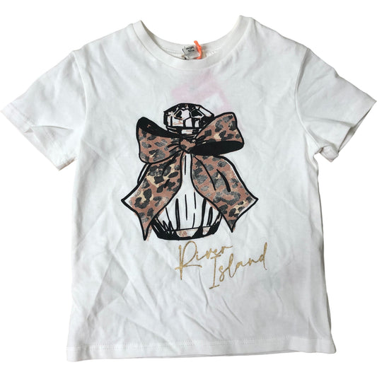 River Island Girls T-Shirt UK18-24 Months White Leopard Print Design