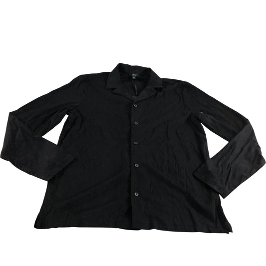 Cuban Collar Button Shirt Size Medium Men's Black Cotton