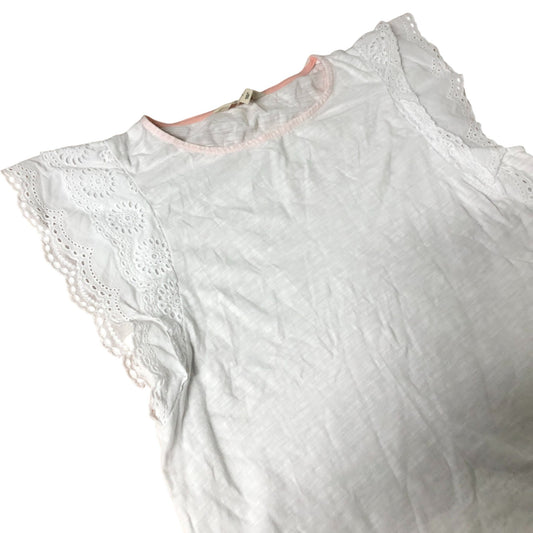 Branded Belle Broderie Sleeve Top Size S Women's White Cotton Short Sleeve