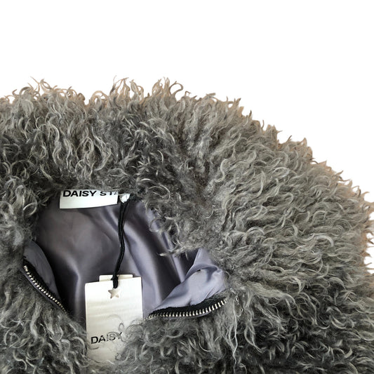 Daisy St Faux Fur Cacoon Coat With Rib Cuff Detail - Charcoal Grey Size 8