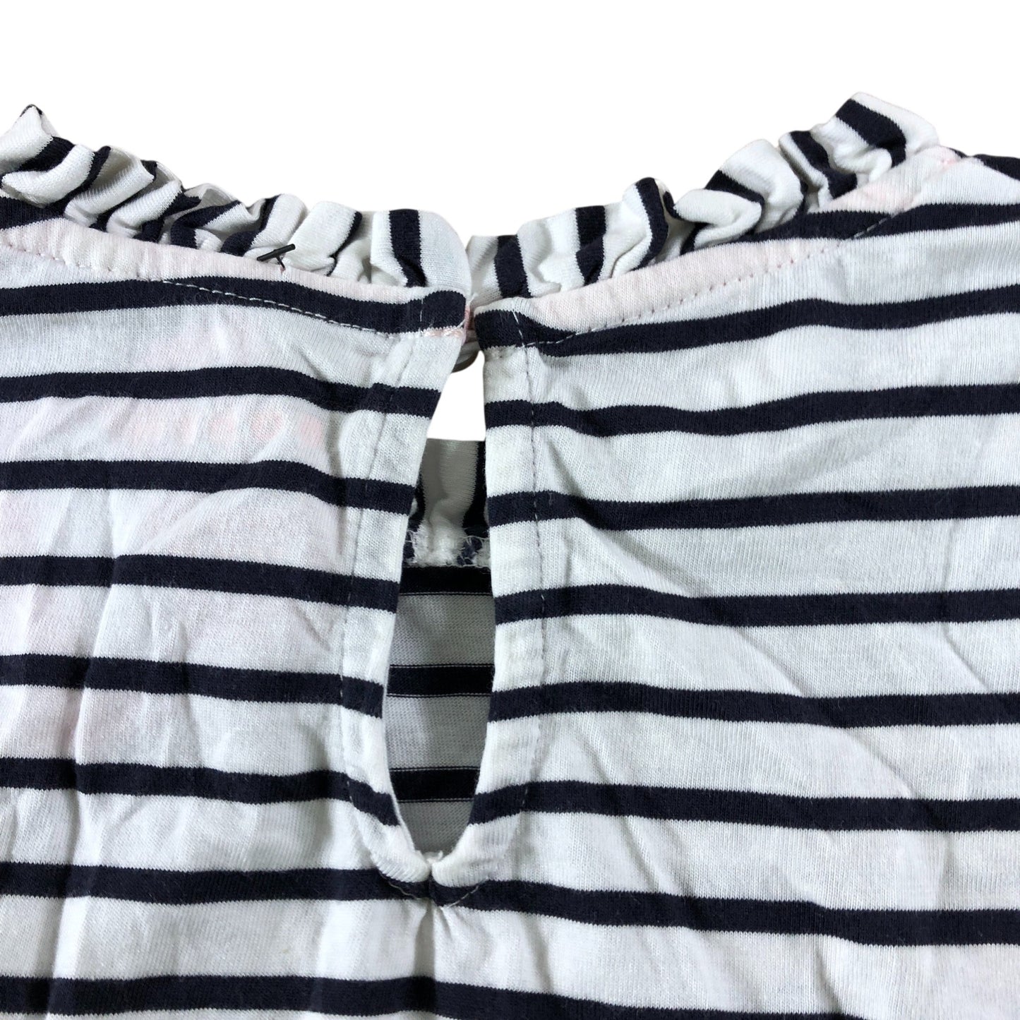 Boden White/Navy Striped Frill Detail Long Sleeve Top - Size 10
