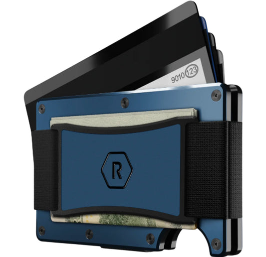 RIDGE Slim Wallet Men's RFID Blocking Minimalist Cardholder Blue Aluminium
