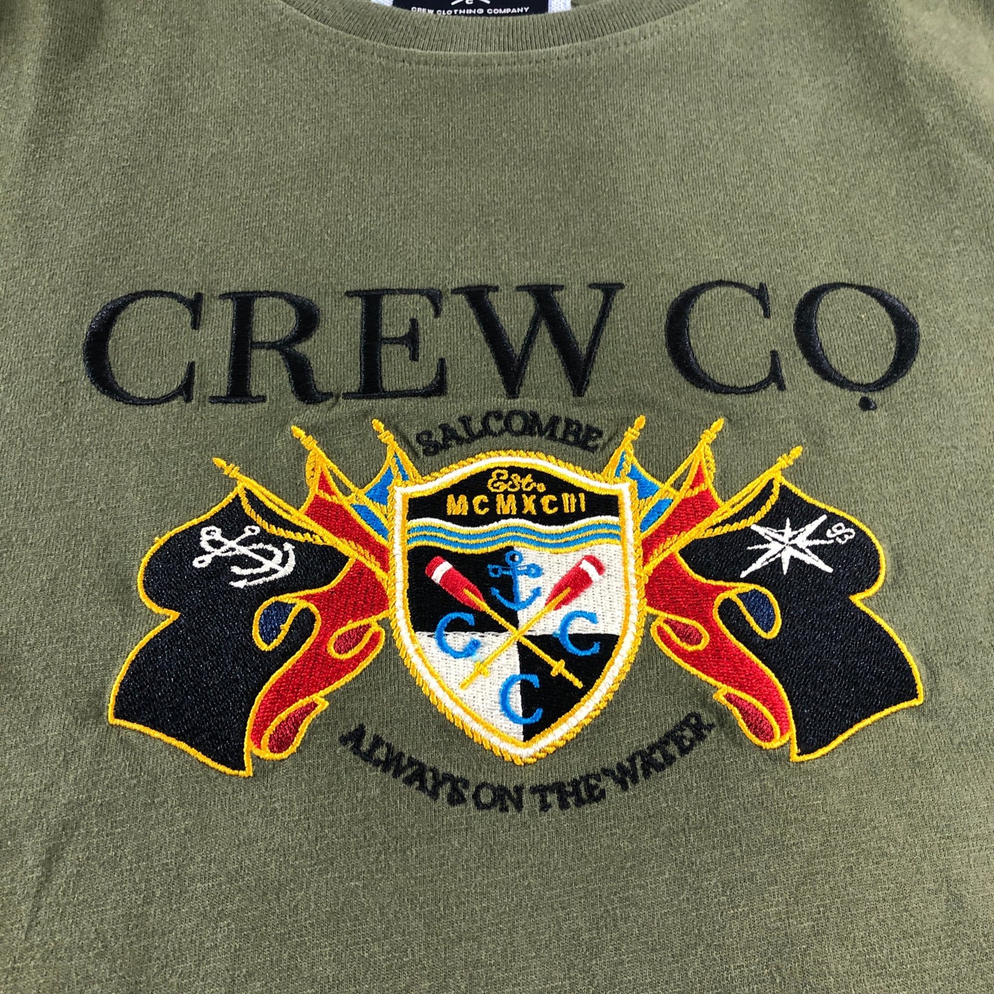 Crew Clothing Company Graphic T-Shirt Size L Men's Olive Green Cotton Casual Tee
