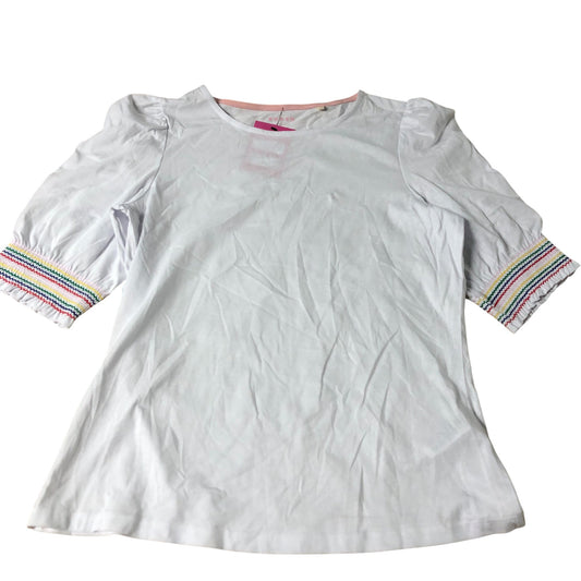 Boden White Puff Sleeve Top Women's Cotton Modal Blend Colourful Detail UK12