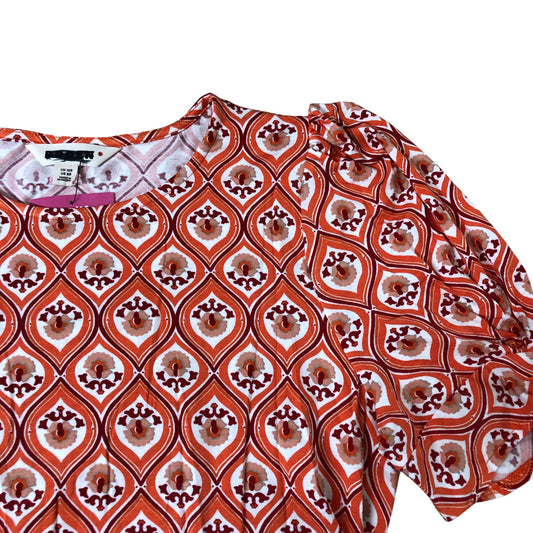 Boden Women's Printed Dress Short Puff Sleeve Tie Waist Orange Pattern UK12