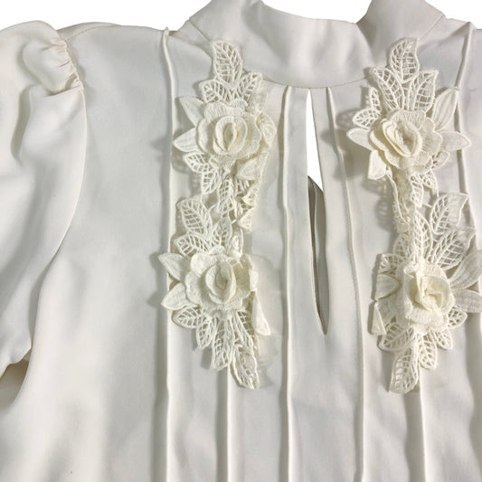 River Island Women's Elegant White Blouse UK 6 Embroidered Floral Detail Top