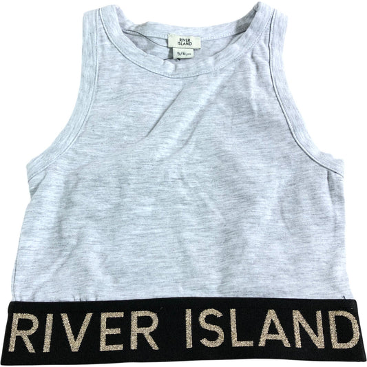 River Island Crop Top UK5-6 Years Girls Grey with Black Logo Trim