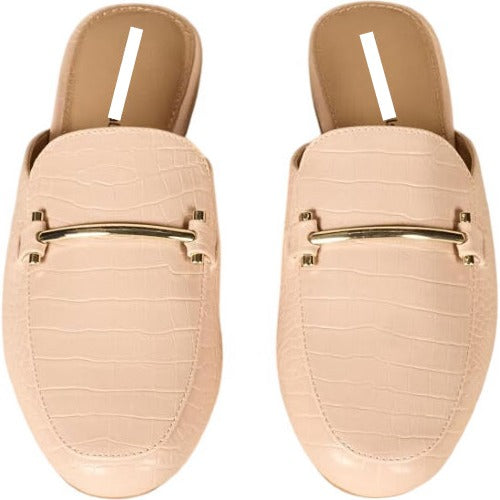 Crocodile Print Mules Women's Slip On Shoes Beige UK2.5