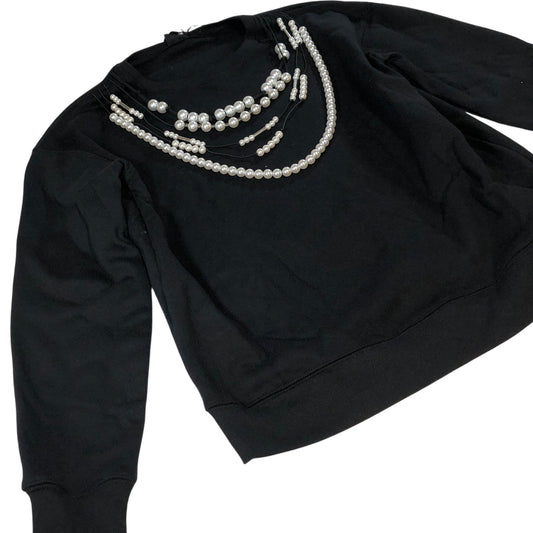 River Island Women's Size S Black Sweatshirt with Faux Pearl Neckline Detail