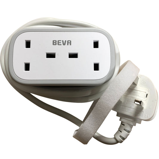 BEVA Travel Power Strip With 2AC Outlets 2USB A 1USB C Cable White