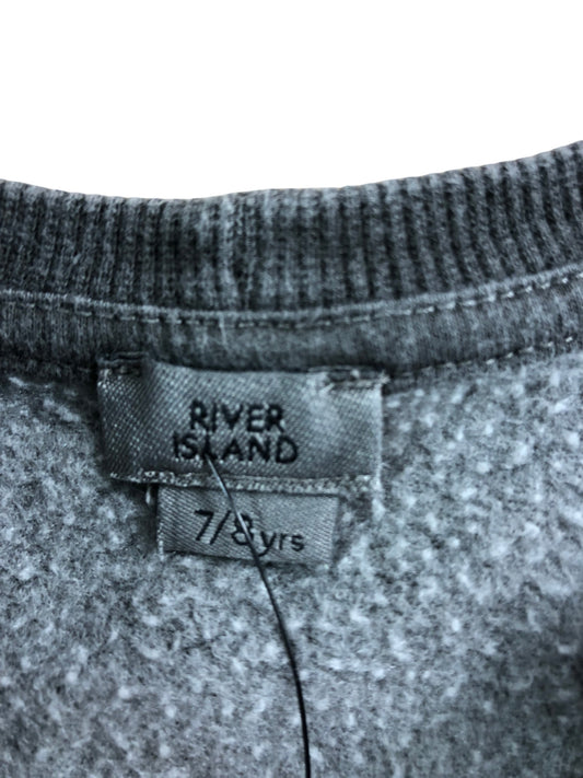 River Island Cropped Sweatshirt Size 7-8YRS Unisex Kids Grey Lemon Print
