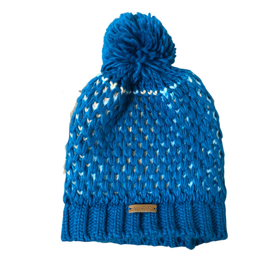 Weird Fish Knit Beanie Hat 100% Acrylic Blue Pom Pom Winter Accessory