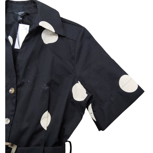 River Island UK10 Women's Black White Polka Dot Midi Dress Belted Short Sleeve