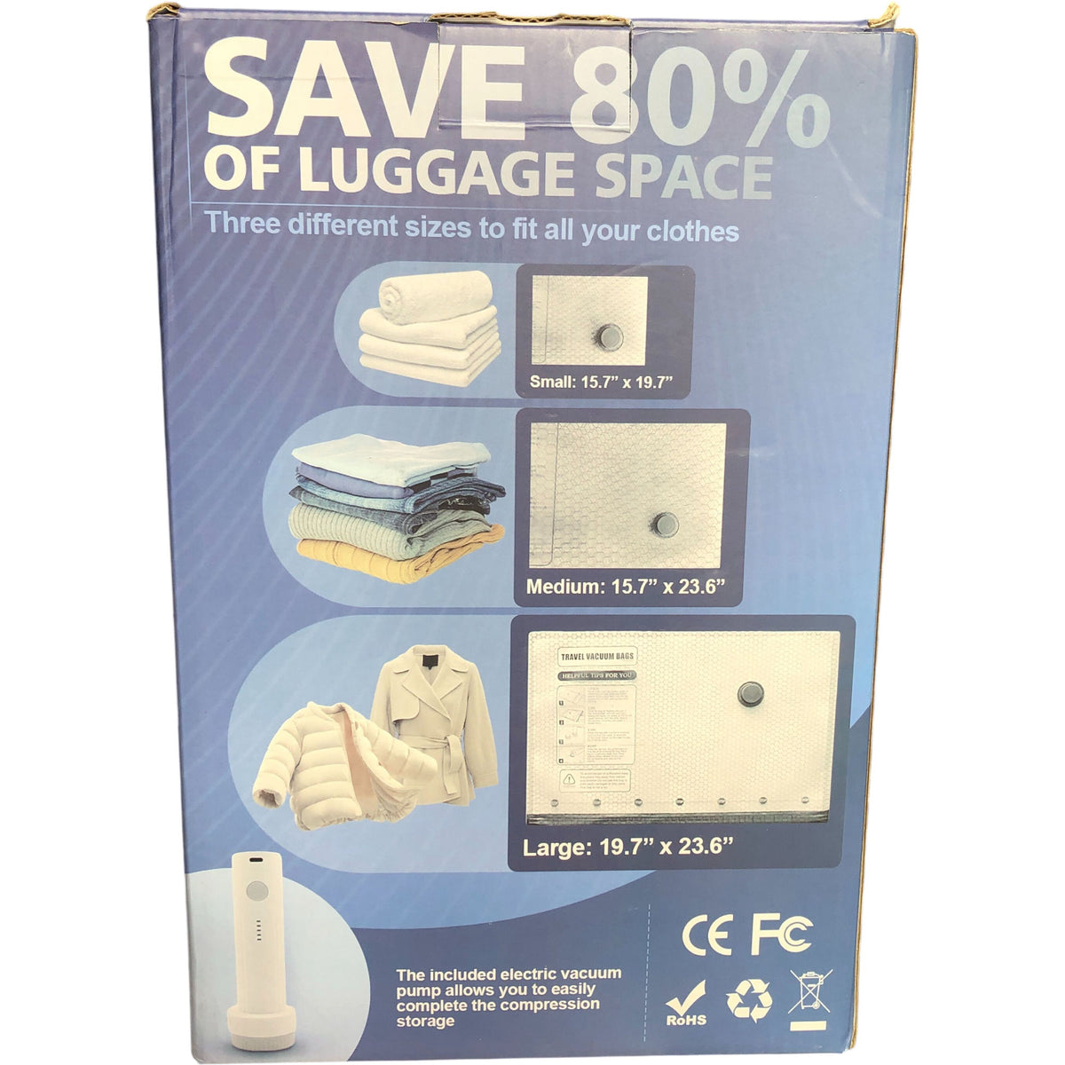 Travel Vacuum Bags With Electric Pump 80% Space Saver Pack of 12