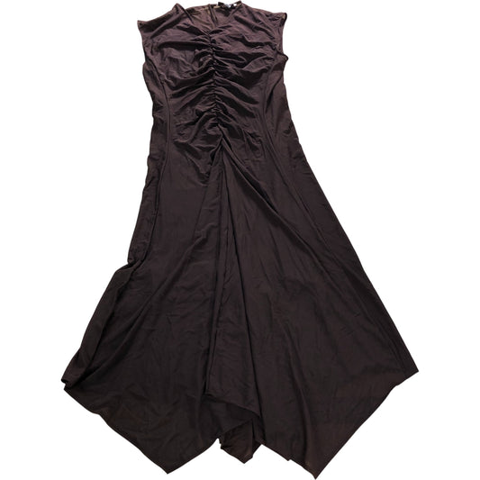 Branded Brown Mesh Ruched Midi Dress - Size 14