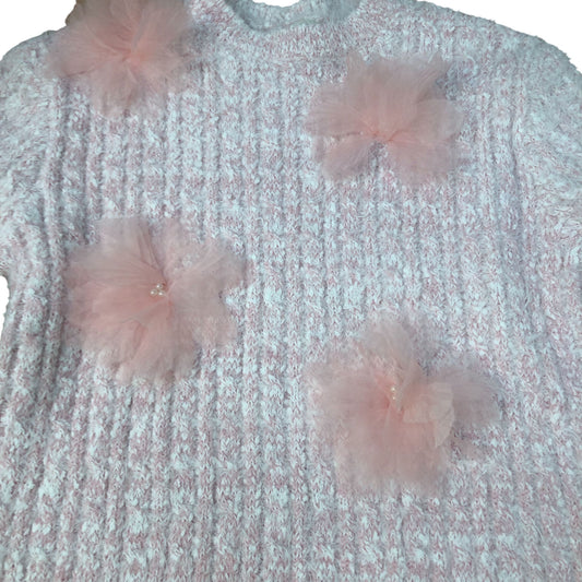 River Island Girls Pink Fluffy Sweater With Flowers