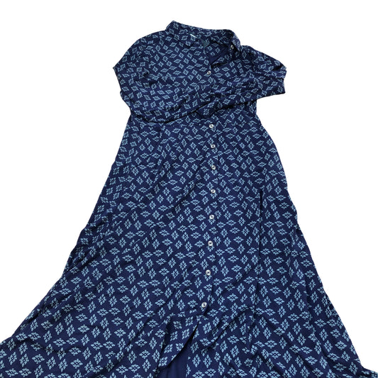 Long Sleeve Button Up Dress UK10 Practical Floral Navy Print