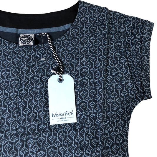 Weird Fish Tallahassee Organic Cotton Printed Jersey Dress Size 12 Women's Blue