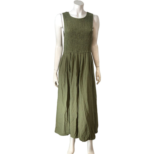 RIVER ISLAND Green Maxi Dress UK16 Women's Smocked Sleeveless Lightweight