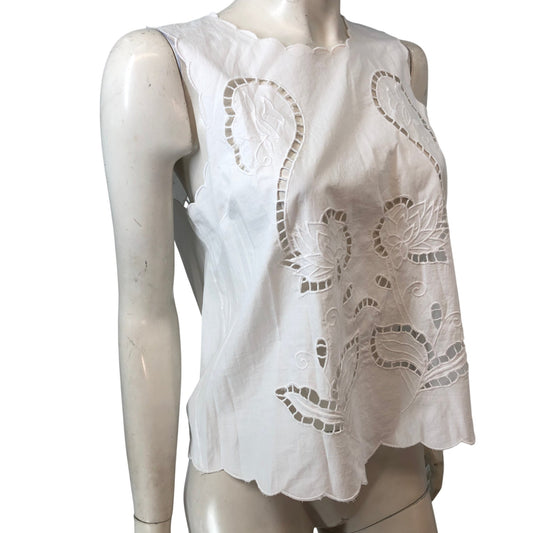 River Island White Floral Embroidered Blouse Size UK10 Women's Relaxed