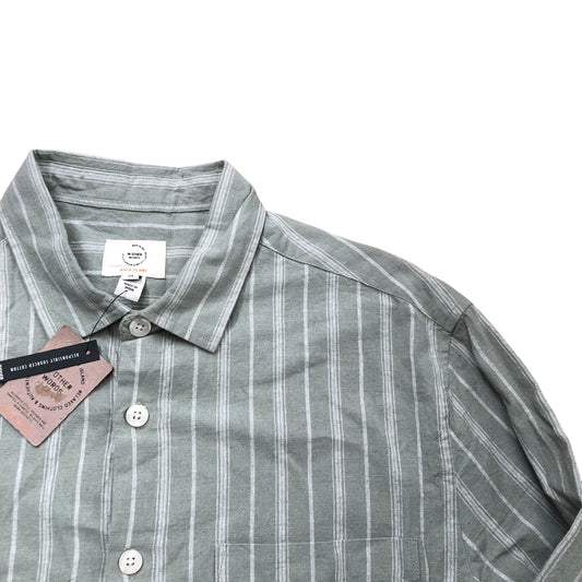 River Island Casual Shirt Size L Men's Striped Long Sleeve Green Cotton