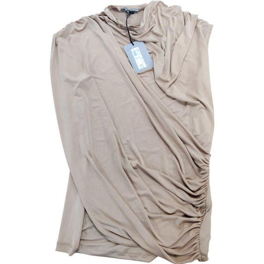 River Island Wrap Effect Top UKXS Women's Beige Draped Stretch Short Sleeve