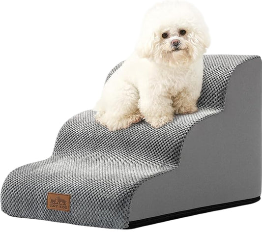 Cozy Kiss Dog 3 Steps Pet Ramp Three Steps Non Slip Lightweight Washable Grey