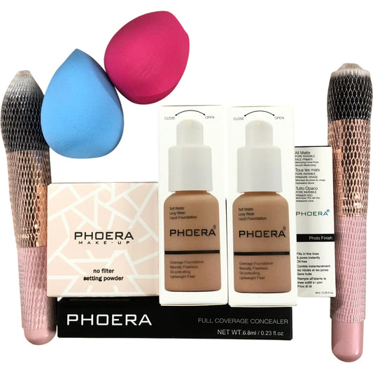 PHOERA Foundation 2PCS #105 Sand Soft Matte Long Wear Liquid Foundation Set