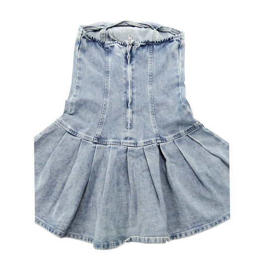 River Island Denim Dress UK6 Women's Sleeveless Pleated Summer Style
