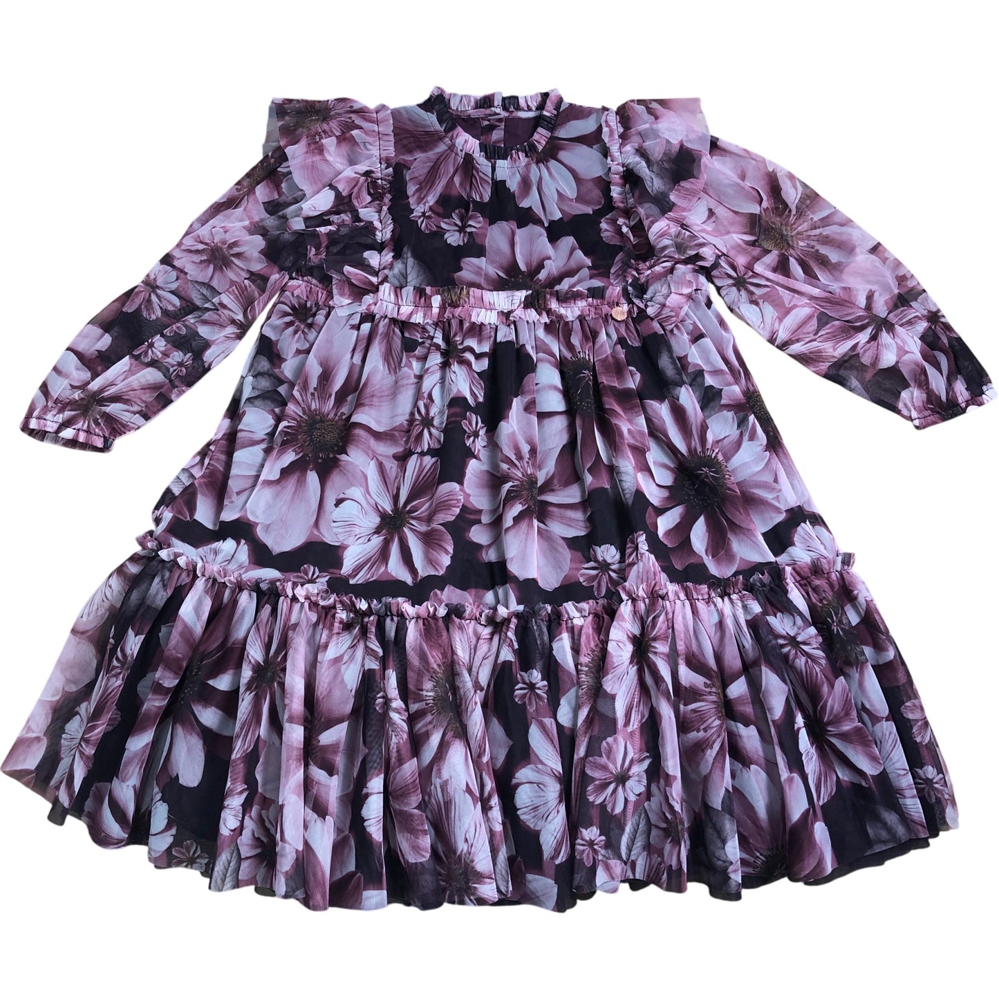 Branded Floral Print Dress Girls Stylish Puff Sleeve Long 12-18 Months
